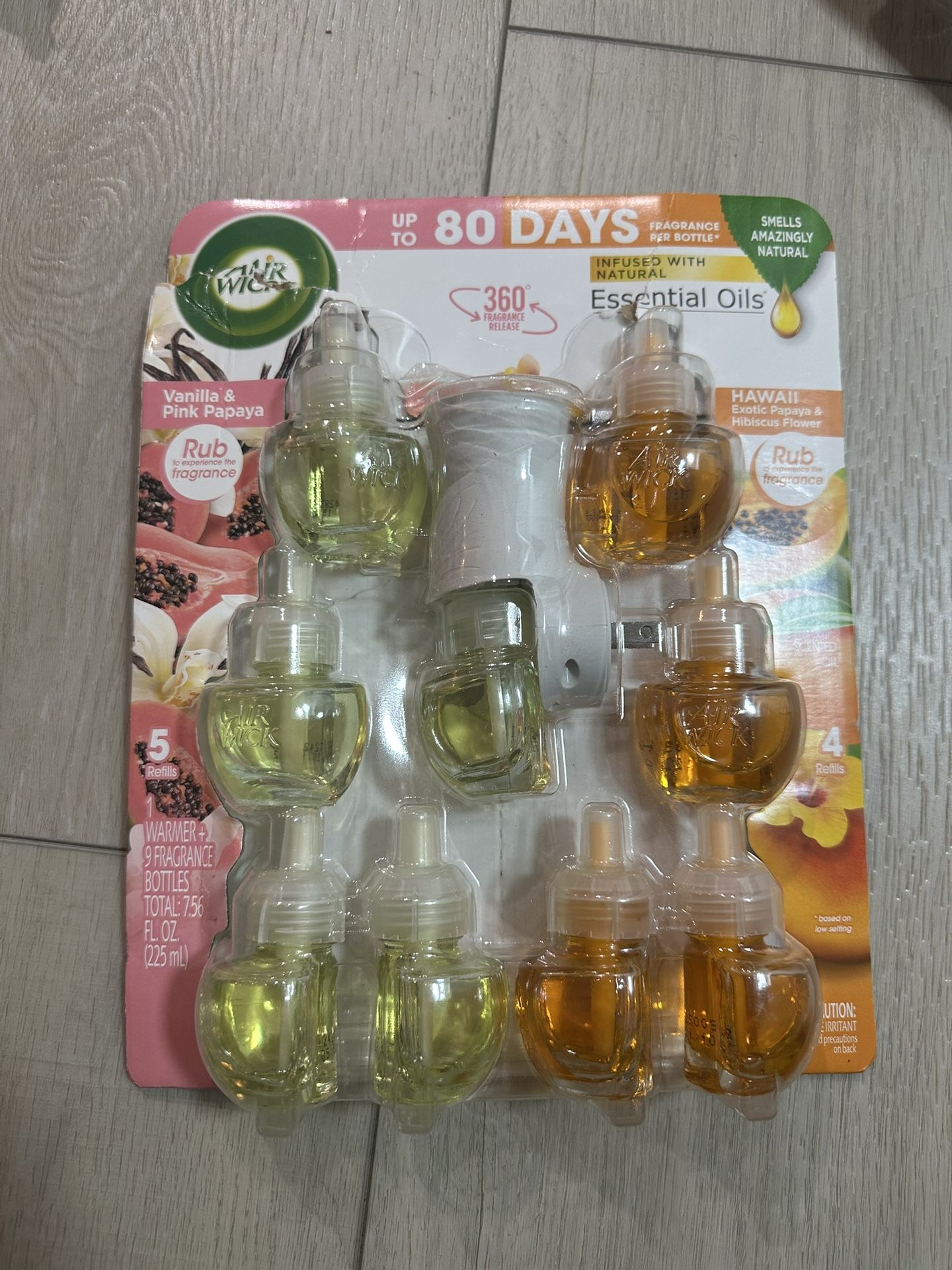 Airwick Essential Oils Air Freshener, 1 Unit & 9 Refills (Pink Vanilla & Hawaii)
