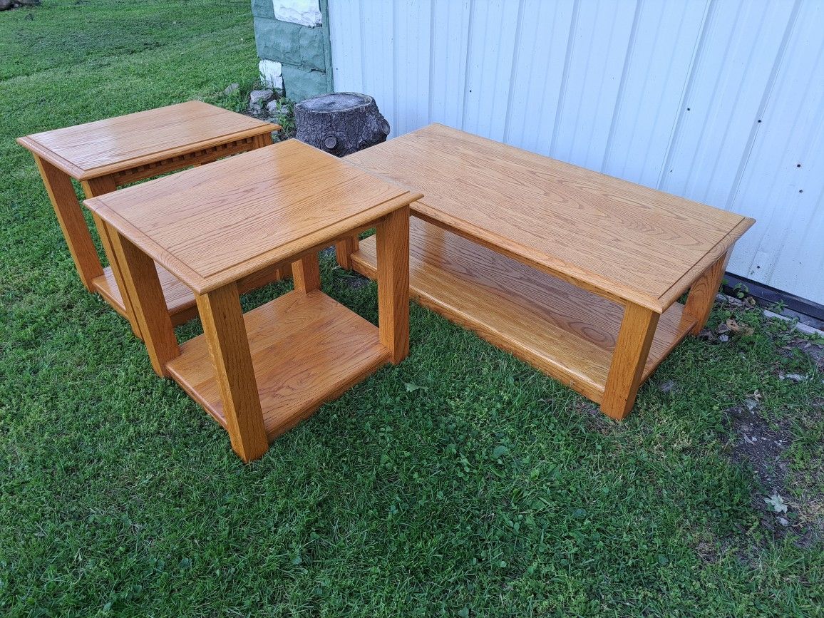 Cintage Solid Oak Coffee Table & Two End Tables Set