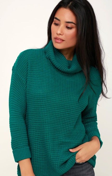 Catchin' Feels Teal Green Cowl Neck Sweater