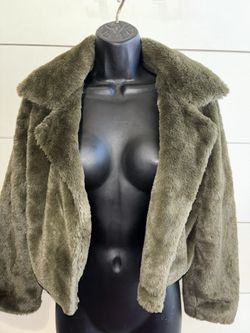 Dark Green fur cropped jacket - Size M