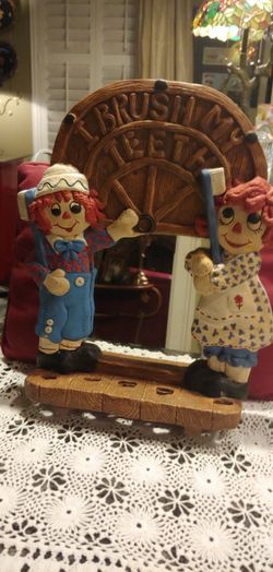 VINTAGE CERAMIC RAGGEDY MIRROR & TOOTHBRUSH HOLDER
