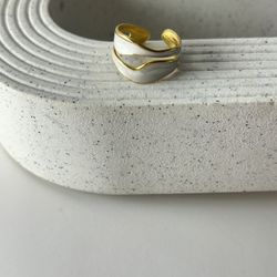 white antique ceramic ring simple open ring for women
