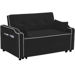 Sofa Bed, 3 in 1 Convertible Sofa Chair Bed, Adjustable Backrest Chair, Chaise Lounge with USB Ports, Cup Holder, Side Pocket,Black,29