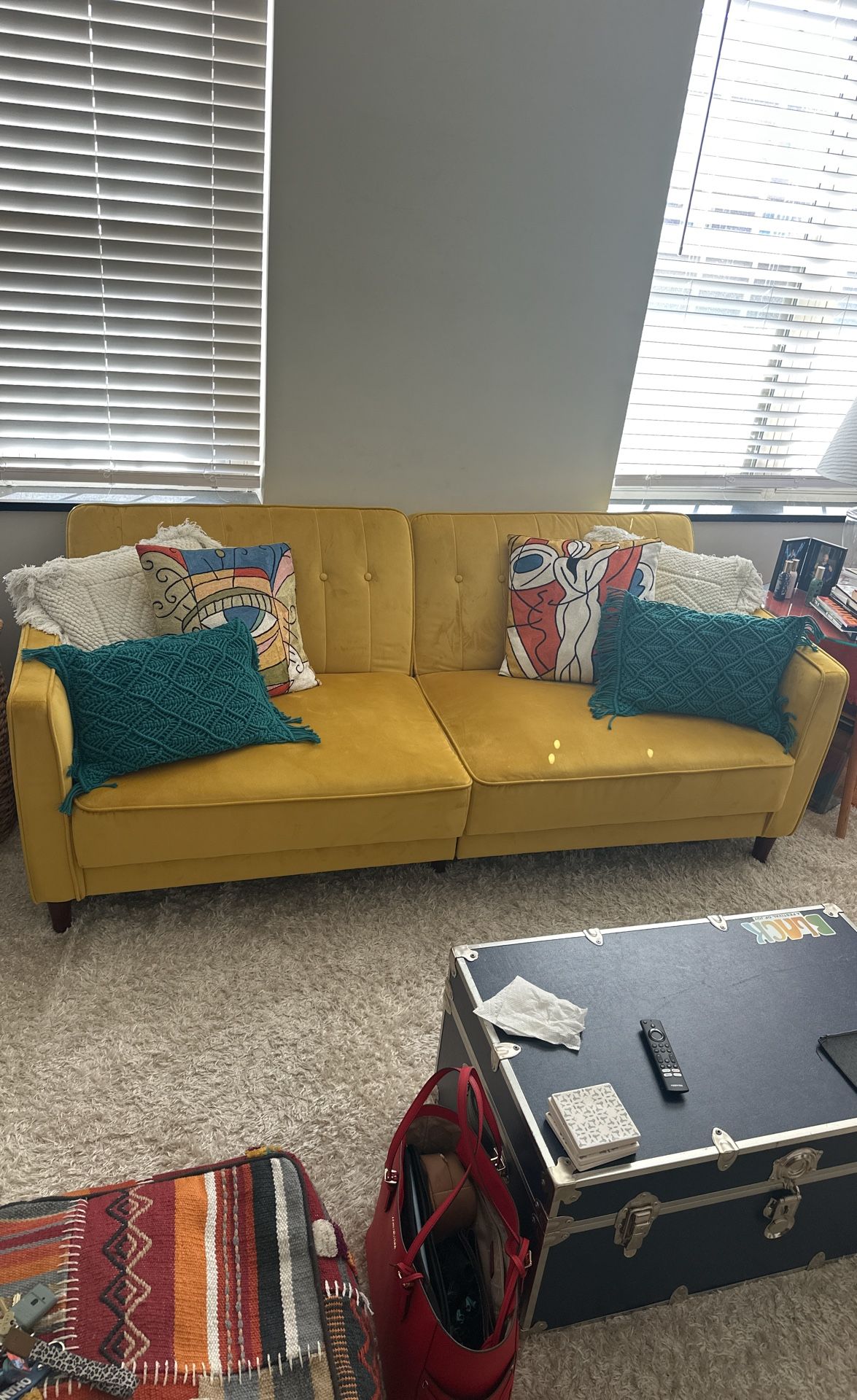 Yellow futon couch (6 1/2 ft long)