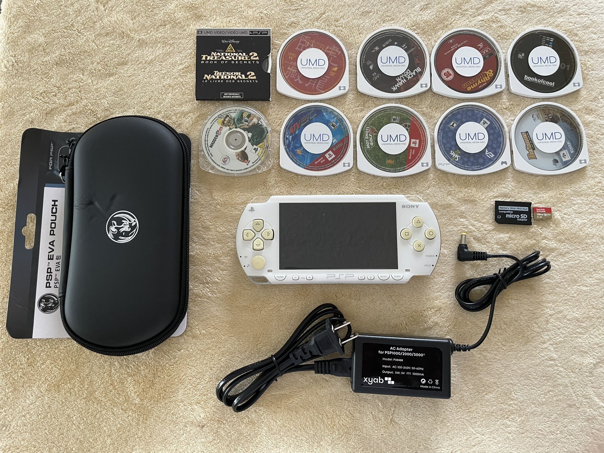 Sony PlayStation Portable Psp 1000 White w/ 7000+ Games Saved in The 128GB Memory Card