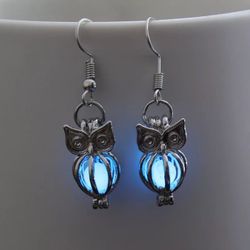 Pretty  Blue Luminous Solar Glow Owl Earrings
