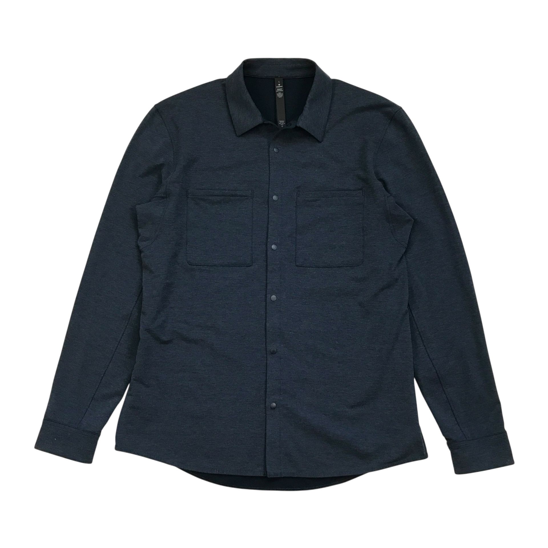Lululemon Soft Knit Overshirt Large L Mens Blue Long Sleeve Shirt Snap Button