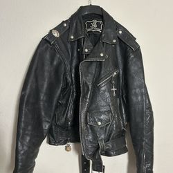 VTG JR WESTERN GENUINE LEATHER BLACK MOTORCYCLE LEATHER JACKET SIZE M/L