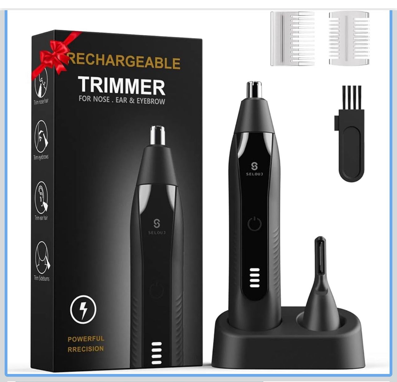 Ear and Nose Hair Trimmer for Men, 2025 Professional Painless USB Rechargeable Eyebrow & Facial Electric Hair Trimmer for Men Women, Powerful Motor, D