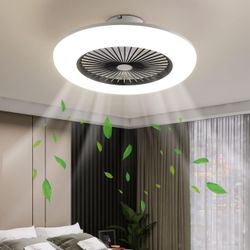 18“ Bladeless Ceiling Fan, Low Profile Ceiling Fan with Light, Ceiling Fans with Lights and Remote, Enclosed Ceiling Fan, 6-Level Wind Speed, 3-Color