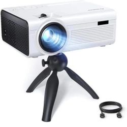 Mini Projector with Tripod, Home Movie Theater, HD Video Projector with 55,000 Hrs LED Lamp Life, Compatible with HDMI, RCA, USB, TF, TV Stick, PS4, C