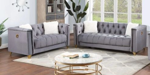 Black Friday Special 2094 gray velvet 2pc sofa loveseat special