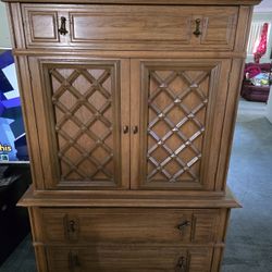 Vintage Solid Oak Armoire. 1960s Design