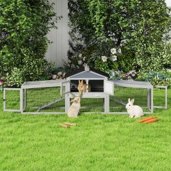Rabbit Hutch, Coziwow 90" L 2-Tier Outdoor Wooden Rabbit Hutch, New