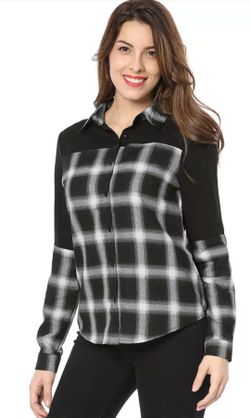 NWT Allegra K Women's sz XL black and white plaid tunic blouse shirt