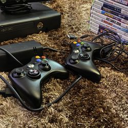 Xbox 360,2 Controllers,games, and a camera