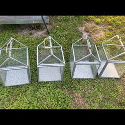 4 Galvanized Glass House Plant Or Candle Holders