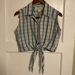 Anchor Blue Plaid Shirt Sleeveless, Crop Medium