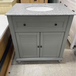 Home Decorators Bath Vanity 31"W x 35"H Freestanding Grey w/ Bevel Granite Top
