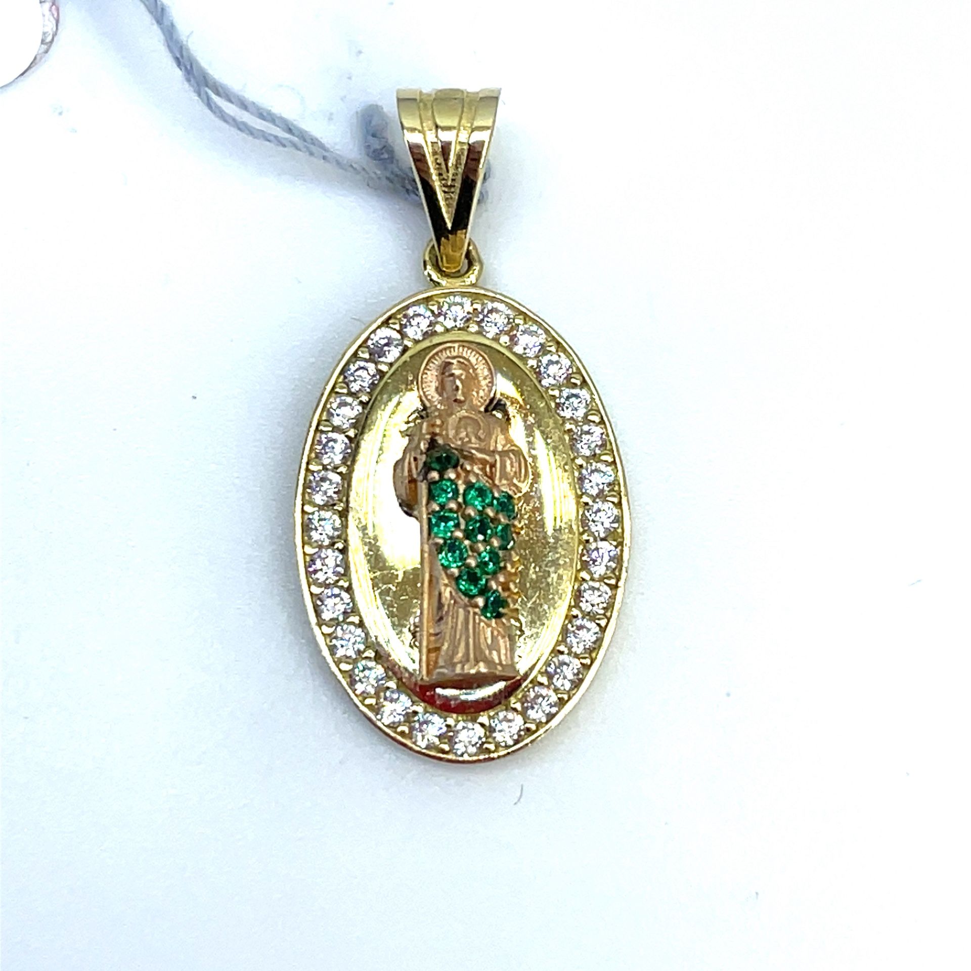 14Kt Yellow Gold CZ Oval San Judas Pendant 2.30g 182617/4