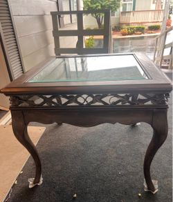 Beautiful Vintage Ornate Glass-Top Coffee Table & Matching Side Table – Set of 2
