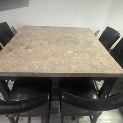 Marble Top Bar Height Table With 6 Bar Stools With Backs