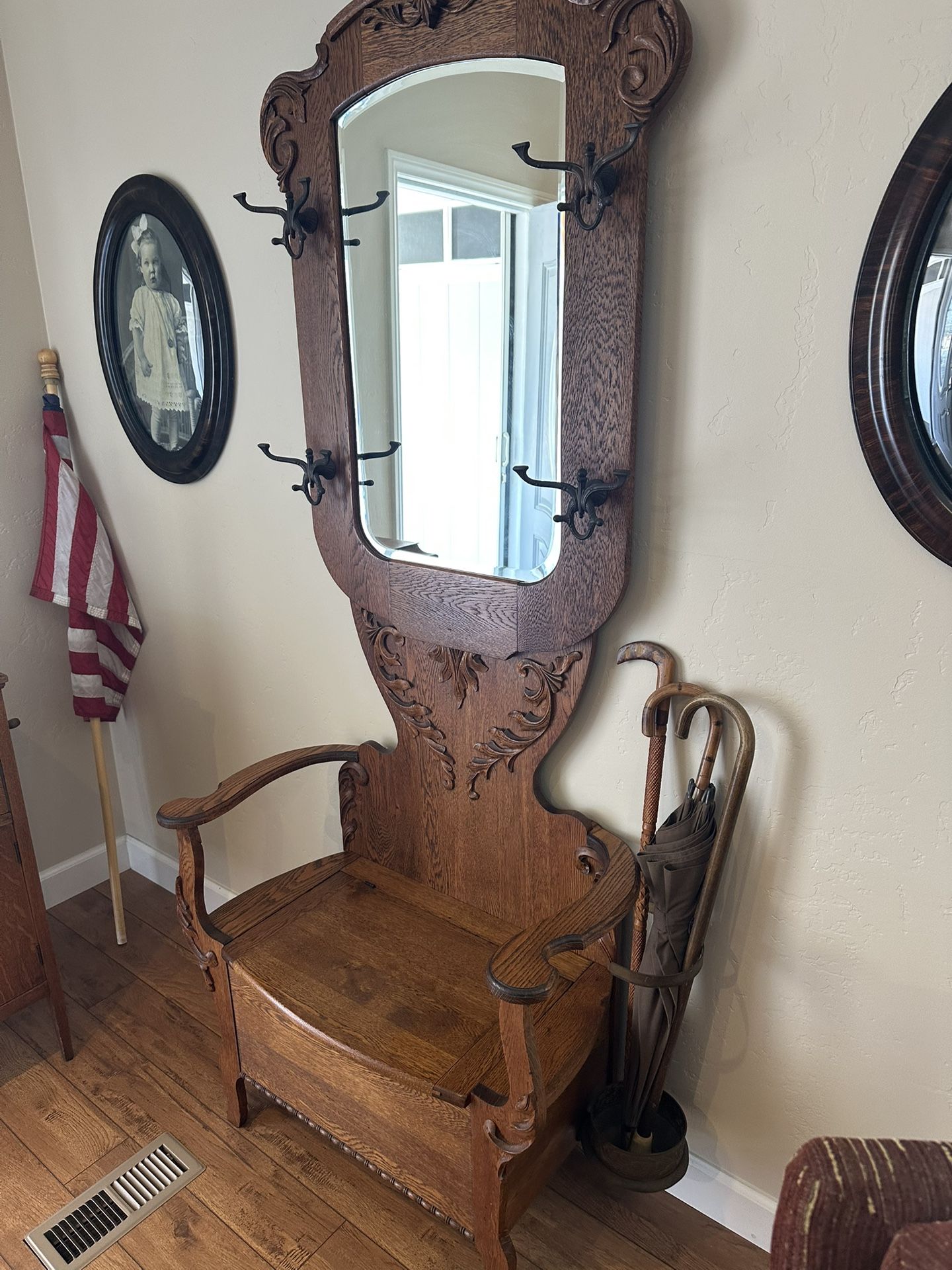 Antique Oak Hall Tree