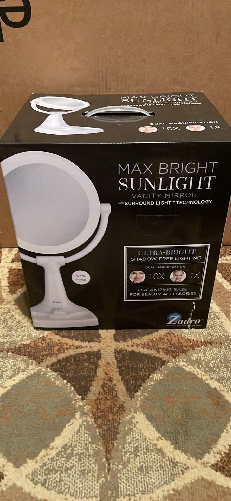 max bright sunlight vanity mirror white finsh makeup mirror brand new Zadro