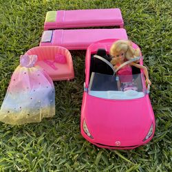Barbie Doll Barbie Pink Convertible Car & Other Doll Accessories