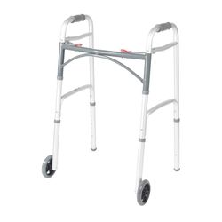 Drive Medical 10210-1 2-Button Folding Walker with Wheels, Rolling Walker, Front Wheel Walker, Lightweight Walkers for Seniors and Adults Weighing Up 