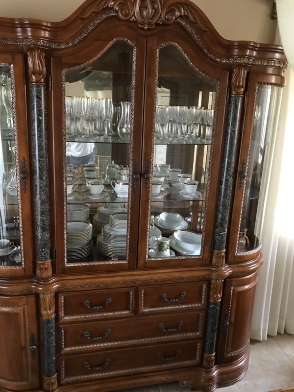 Wooden Fine China Cabinet With Marble Details For In Miami Fl Wooden Fine China Cabinet With Marble Details