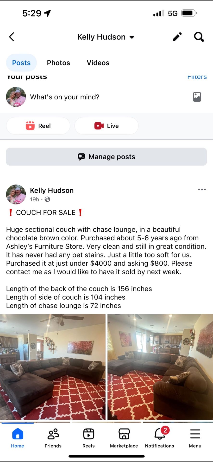 Huge Sectional Couch W/Chase Lounge
