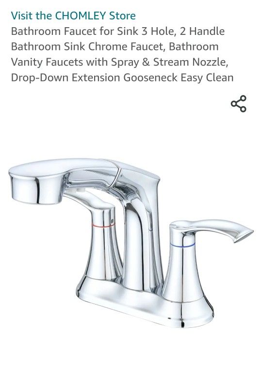 Besfelos Bathroom Faucet with Pull Out Sprayer, 4 Inch Centerset 3 Hole Faucet Utility Sink Faucet, 2 Handle Pull Out Faucet for Bathroom, Laundry