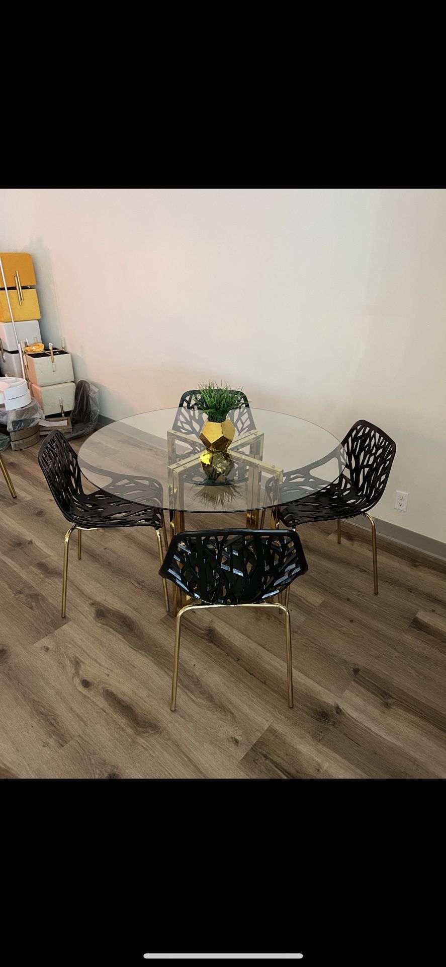 Black Gold Dining Chairs and Table Set For 4
