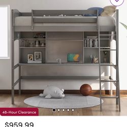 Gray Loft Bed With Desk