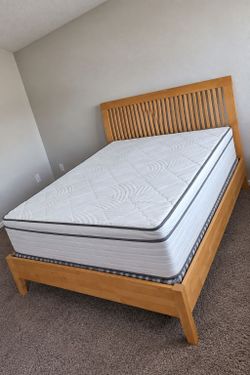 Very Nice Queen Solid Maple/Birch Bed Frame with Mattress and Boxspring