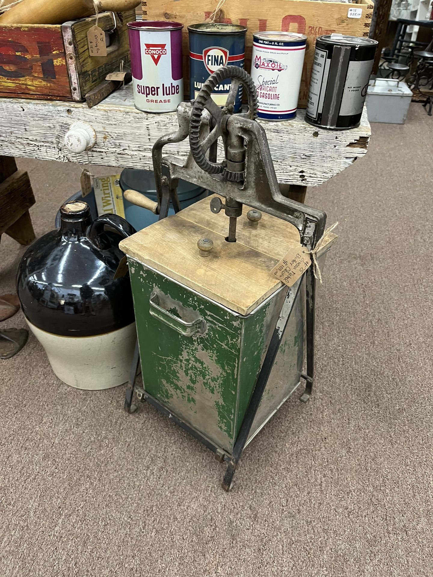 Antique Green Metal Butter Churn