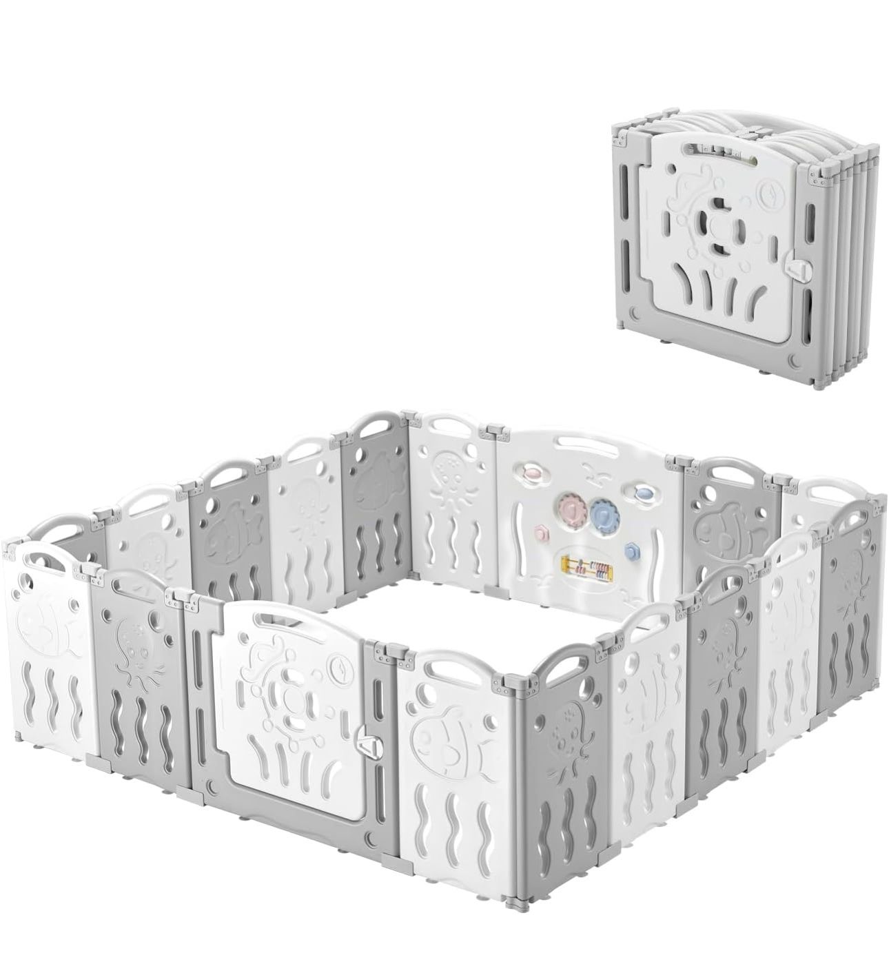 Albott Baby Fence Kid Playpen 18 Panel Albott Play Yard - Foldable Kids Safety Activity Center Playard Safety Lock Gate,Adjustable Shape, Portable Des