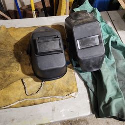 Pair Welding Helmets Jacket And Leather Apron