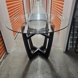 Glass Table With Wood/metal Base