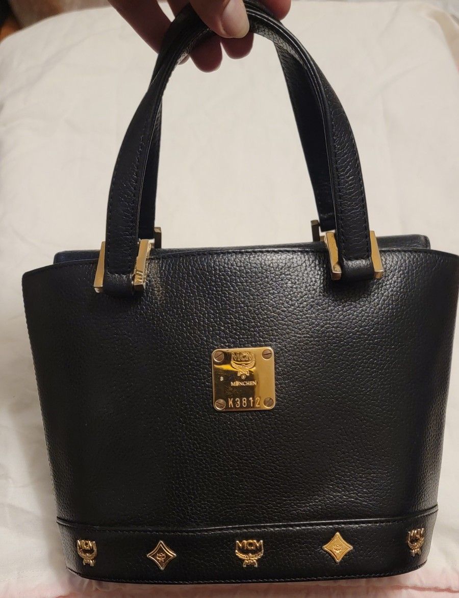 MCM Black All Leather Hand bag