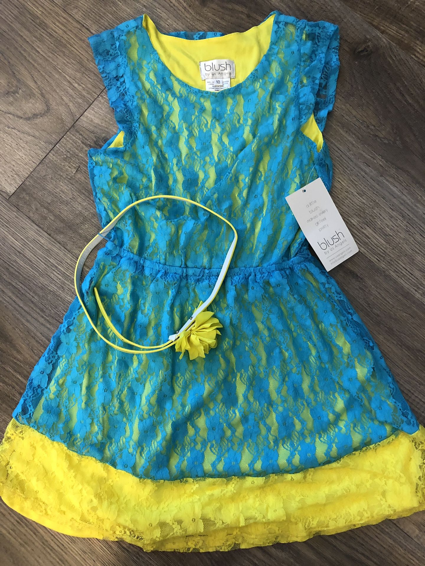 Girls NEW Blue & Yellow Spring Easter Dress sz 10 Blush by Us Angels Brand