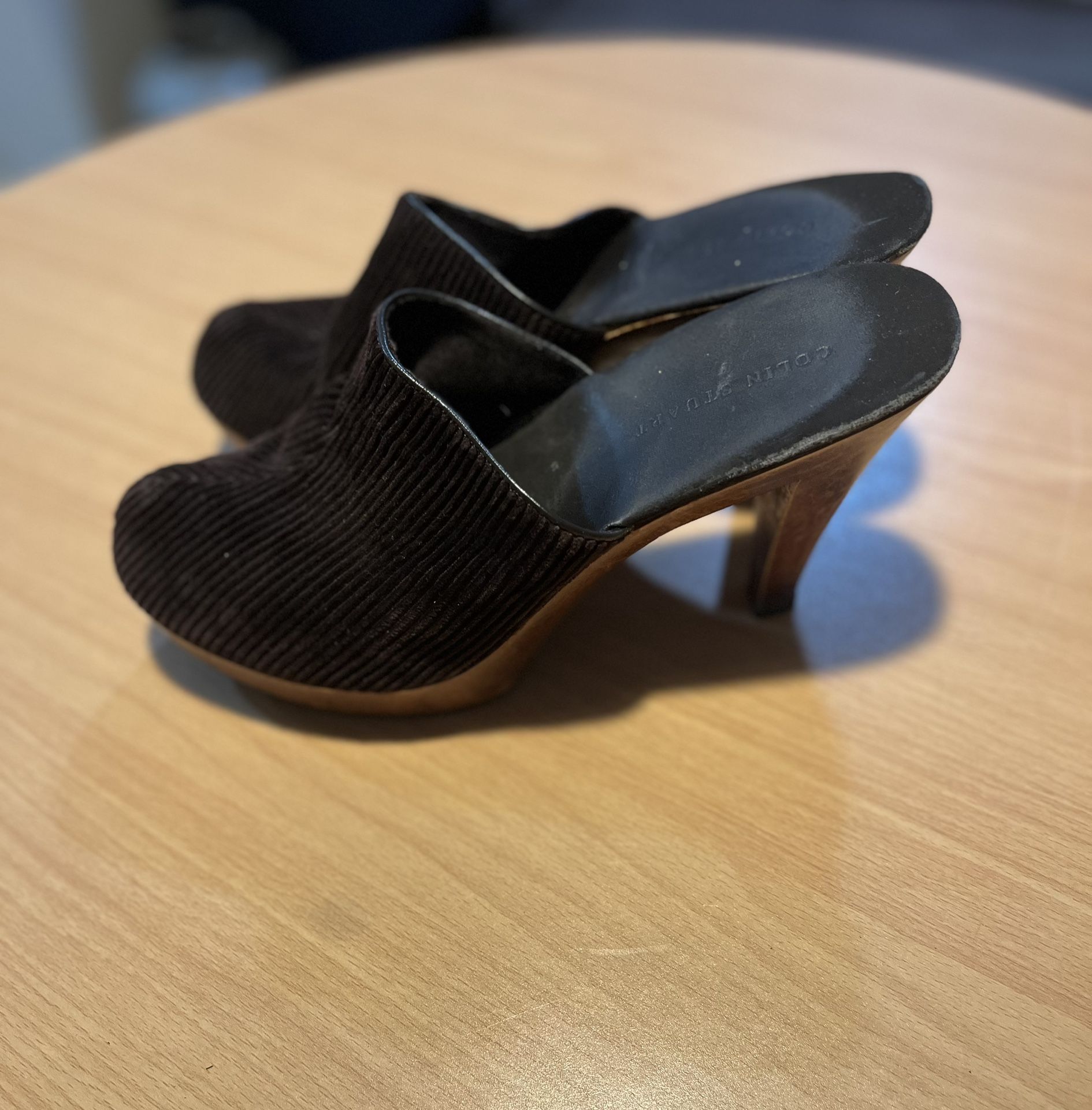 Colin Stuart Chocolate Brown Corduroy Heeled Mules (Size: 10)