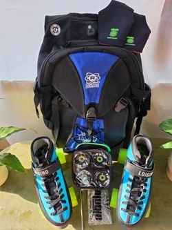 Luigino Vertigo (9.5), Pilot Falcon Plates, 2x Wheel Sets, Atom XL Bag & Upgrades