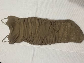 Gold Ruched Mini Dress with Thin Straps