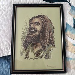 Vintage 1977 LAUGHING JESUS 12 1/4 x 9 1/4 Framed Print Christian Art  Marked Praise screen prints copyright 1977