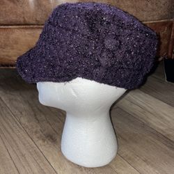 Womens teens girls purple black material sparkly hat cap one size