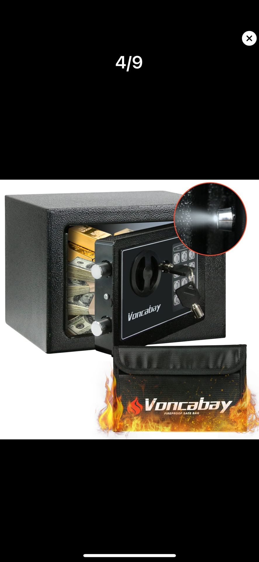 Voncabay Money Safe Box for Home with Sensor Light & Fireproof Money Bag for Cash Safe, Security Safe Box for Money Safe with Keys & Pass Code, Lock B