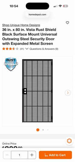 36 in. x 80 in. Vista Rust Shield Black Surface Mount Universal Outswing Steel Security Door with Expanded Metal Screen