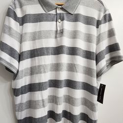 Michael Kors Gray and White Striped Polo Shirt